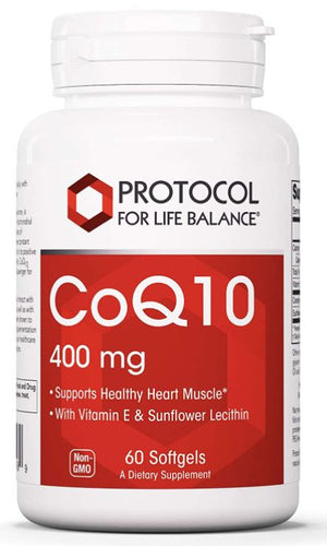 Protocol For Life Balance - CoQ10 400 mg - Supports Healthy Heart Muscle with Vitamin E and Lecithin, Cardiovascular and Circulatory Health, Antioxidant Rich, Cellular Energy Production - 60 Softgels