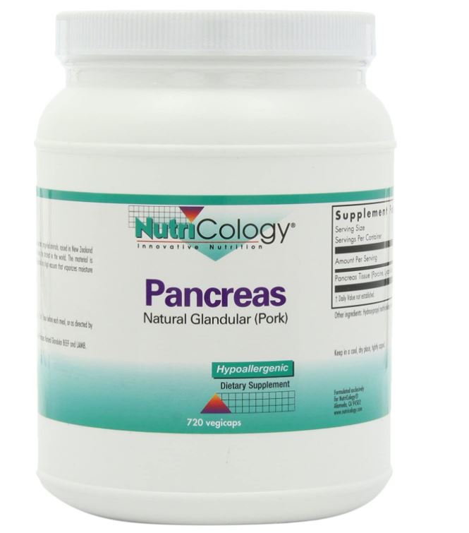 NutriCology Pancreas Pork - Natural Glandular, Digestive Support, Enzymes - 720 Vegicaps